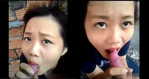 Nhân tình mút buồi ở vườn sau nhà